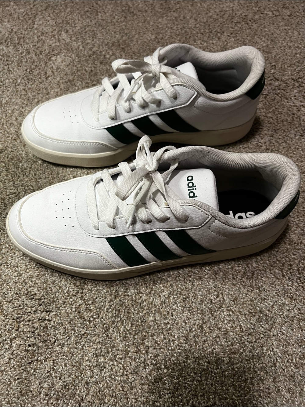 adidas White Sneakers with Dark Green Stripes — Kids